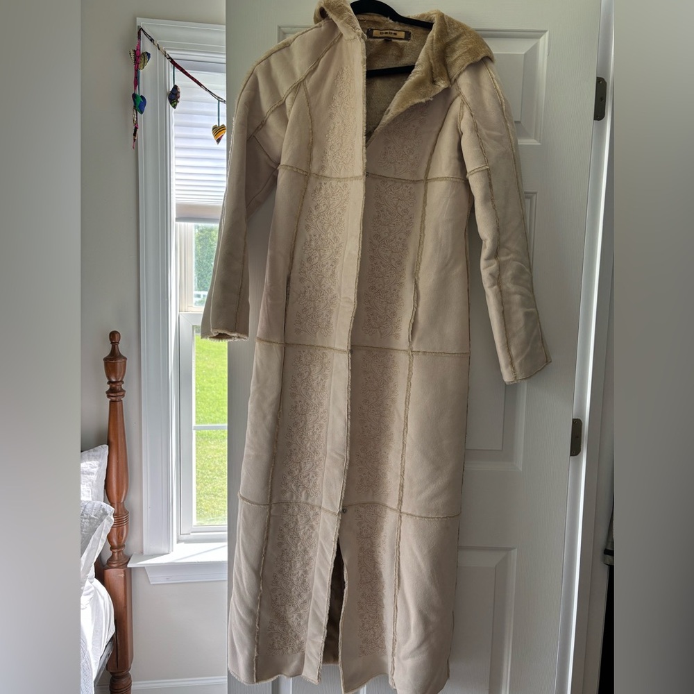 Bebe Cream Patchwork Faux Leather Coat